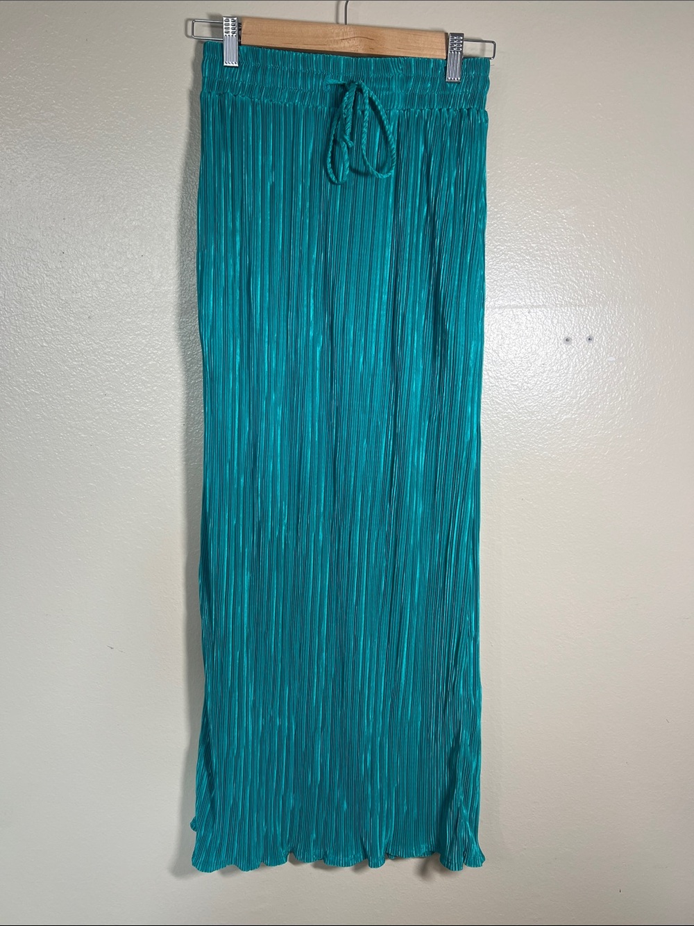 Pleated Teal Maxi Skirt with Drawstring Waist
